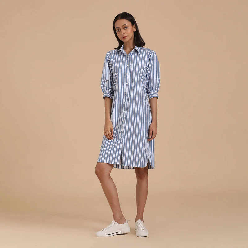 Pure Cotton Striped Shirt Dress | Blue & White