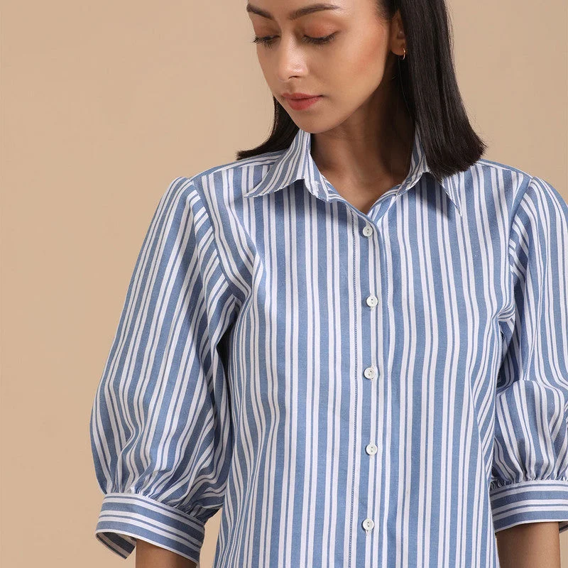 Pure Cotton Striped Shirt Dress | Blue & White