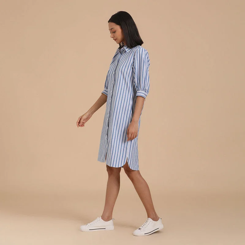 Pure Cotton Striped Shirt Dress | Blue & White