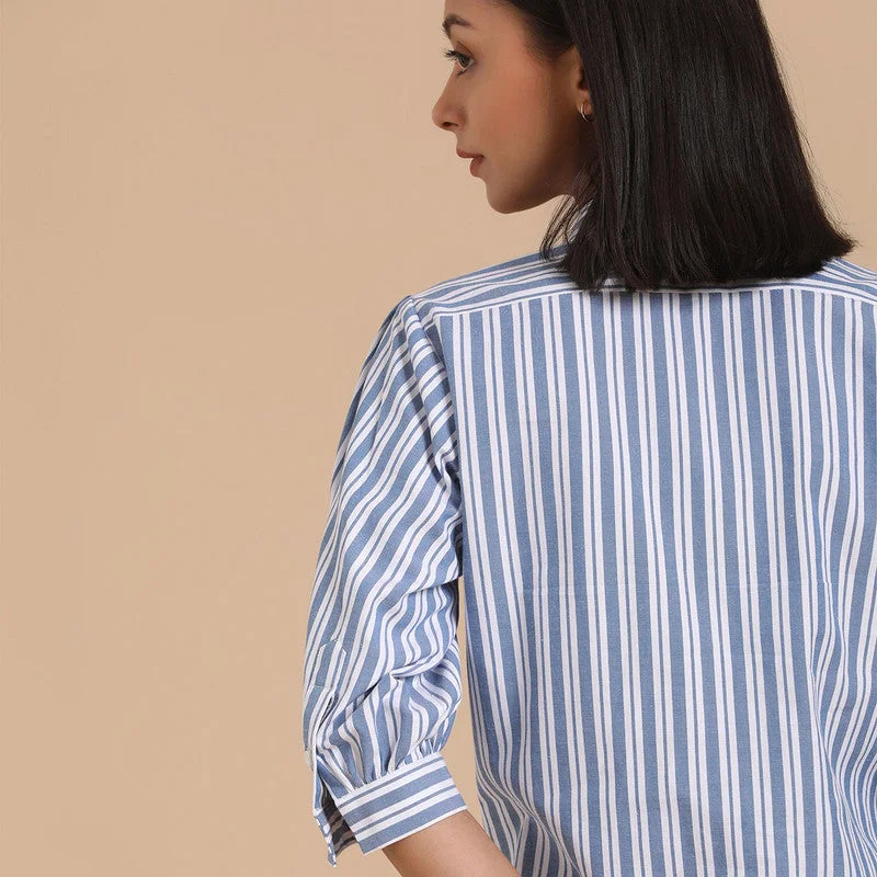 Pure Cotton Striped Shirt Dress | Blue & White