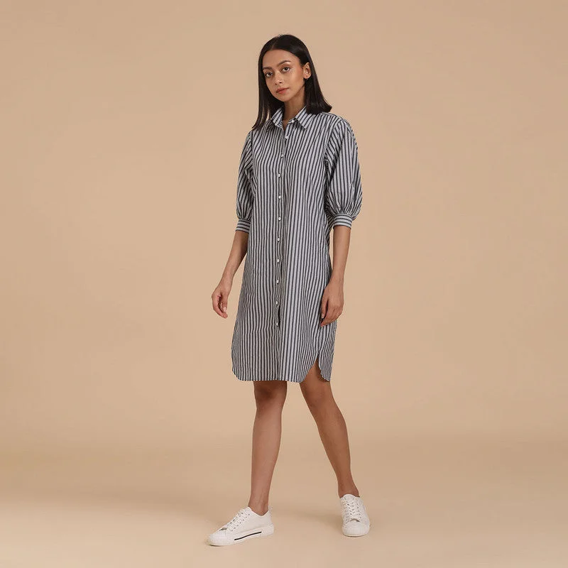 Pure Cotton Striped Shirt Dress | Grey & White