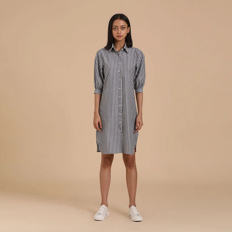 Pure Cotton Striped Shirt Dress | Grey & White