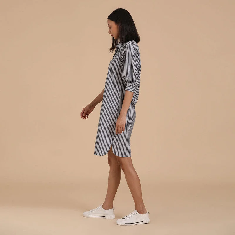 Pure Cotton Striped Shirt Dress | Grey & White