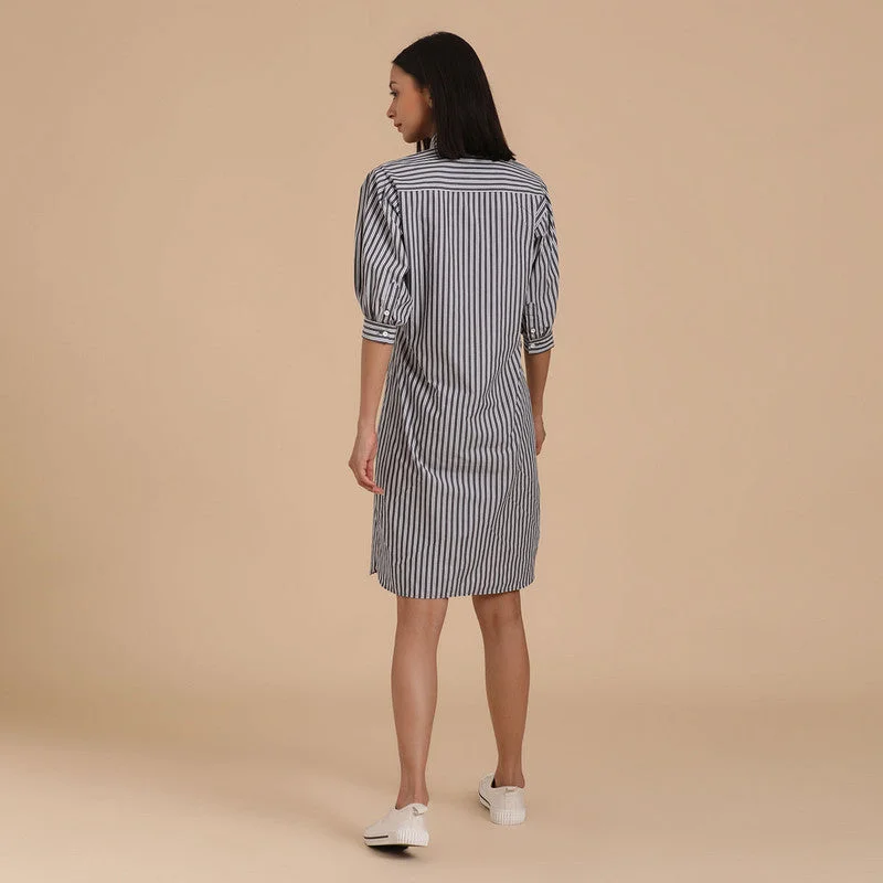 Pure Cotton Striped Shirt Dress | Grey & White