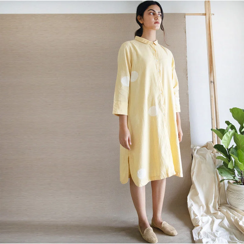 Pure Cotton Polka Dot Shirt Dress | Yellow