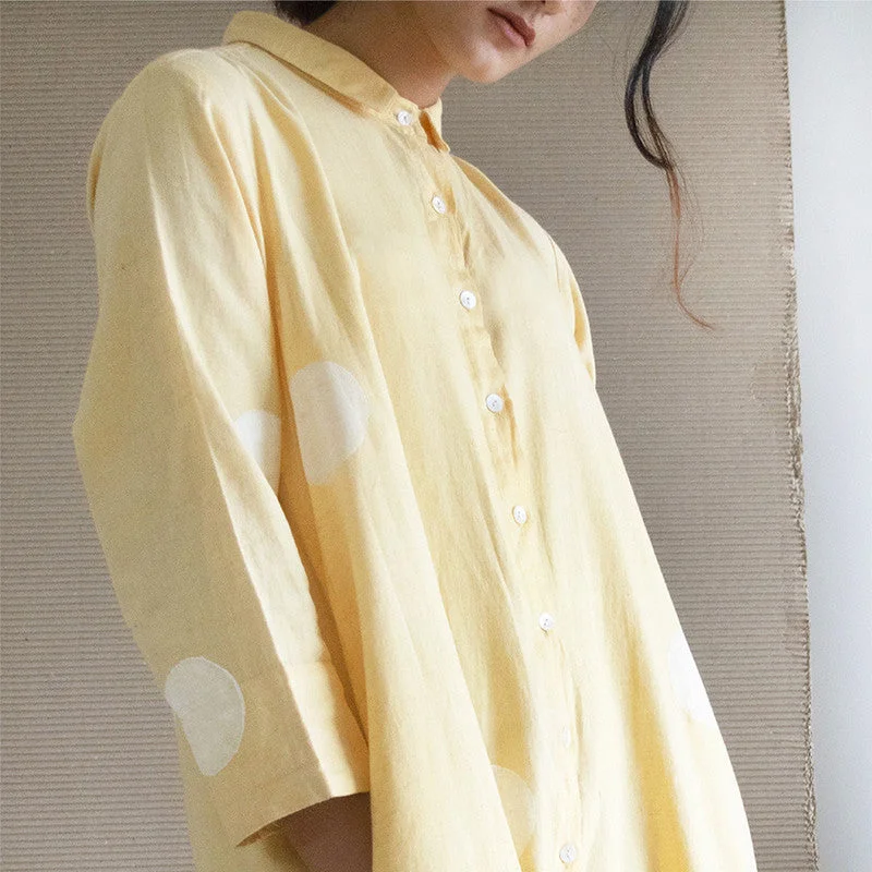 Pure Cotton Polka Dot Shirt Dress | Yellow