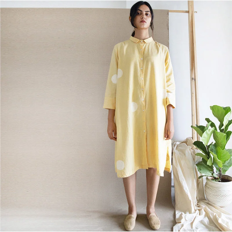 Pure Cotton Polka Dot Shirt Dress | Yellow