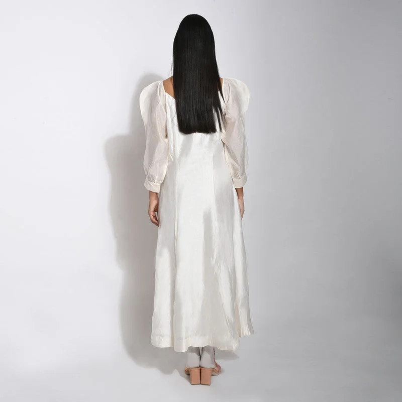 Pure Handwoven Silk White Button Down Panelled Dress