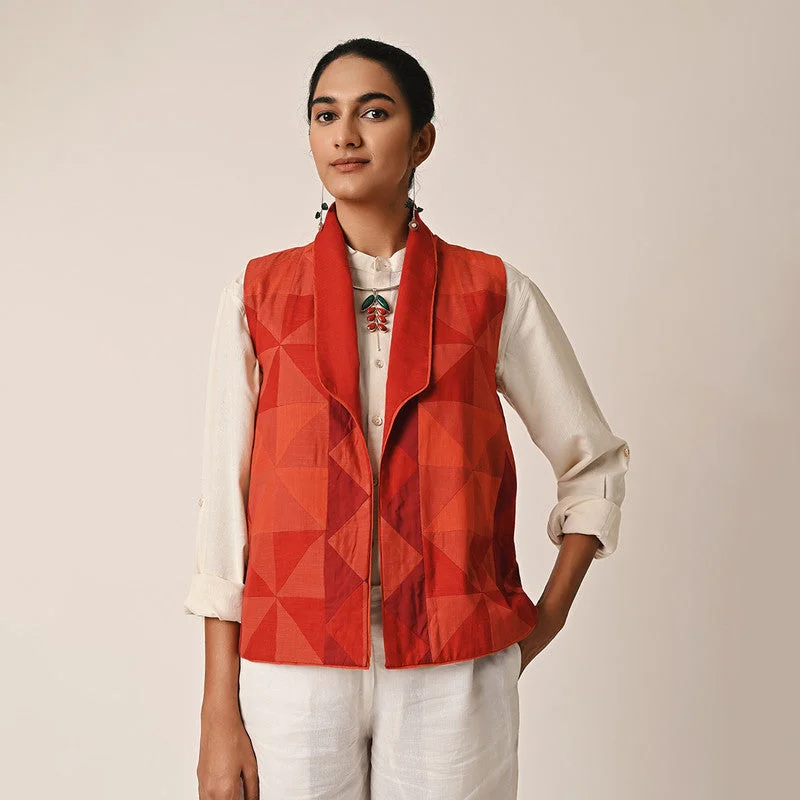 Cotton Sleeveless Jacket for Women | Red