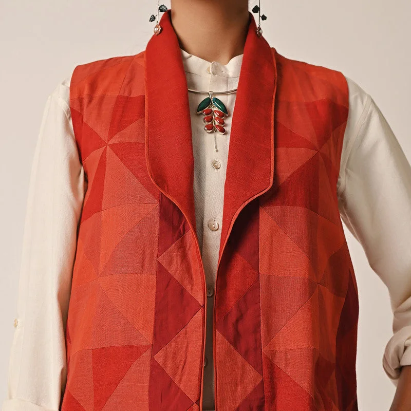 Cotton Sleeveless Jacket for Women | Red