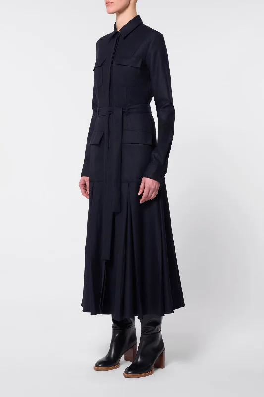 Roe Shirtdress in Dark Navy Virgin Wool Cashmere Flannel