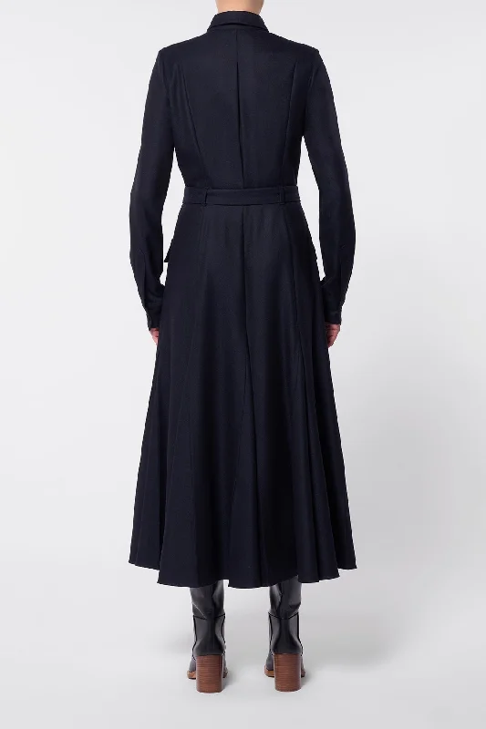 Roe Shirtdress in Dark Navy Virgin Wool Cashmere Flannel