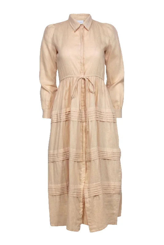 Rue Stiic - Beige Tiered Shirt Dress w/ Drawstring Waist Sz XS