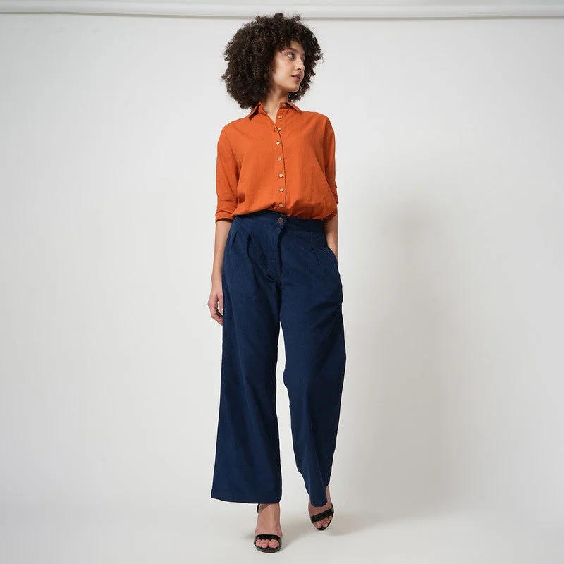 Corduroy Cotton Co Ord Set | Orange & Navy