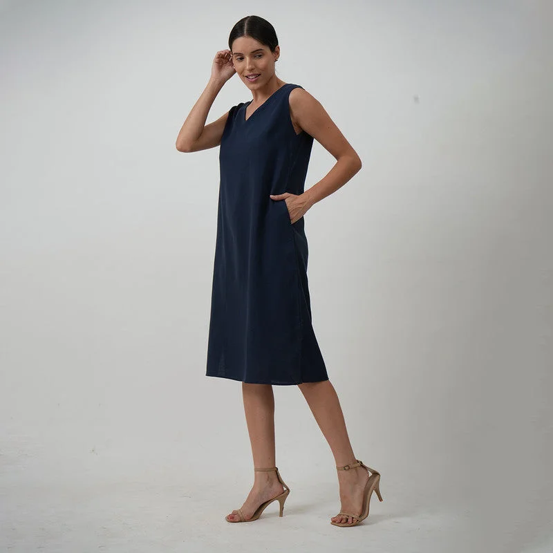 Sleeveless Tunic Dress for Women | Tencel | Navy Blue