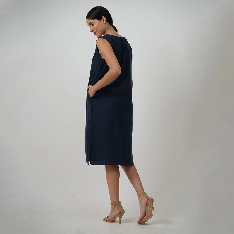 Sleeveless Tunic Dress for Women | Tencel | Navy Blue