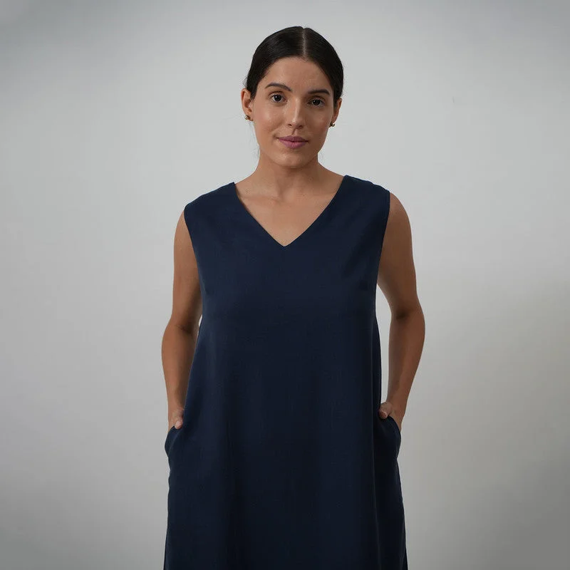 Sleeveless Tunic Dress for Women | Tencel | Navy Blue