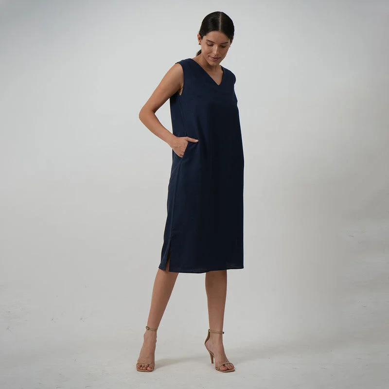 Sleeveless Tunic Dress for Women | Tencel | Navy Blue