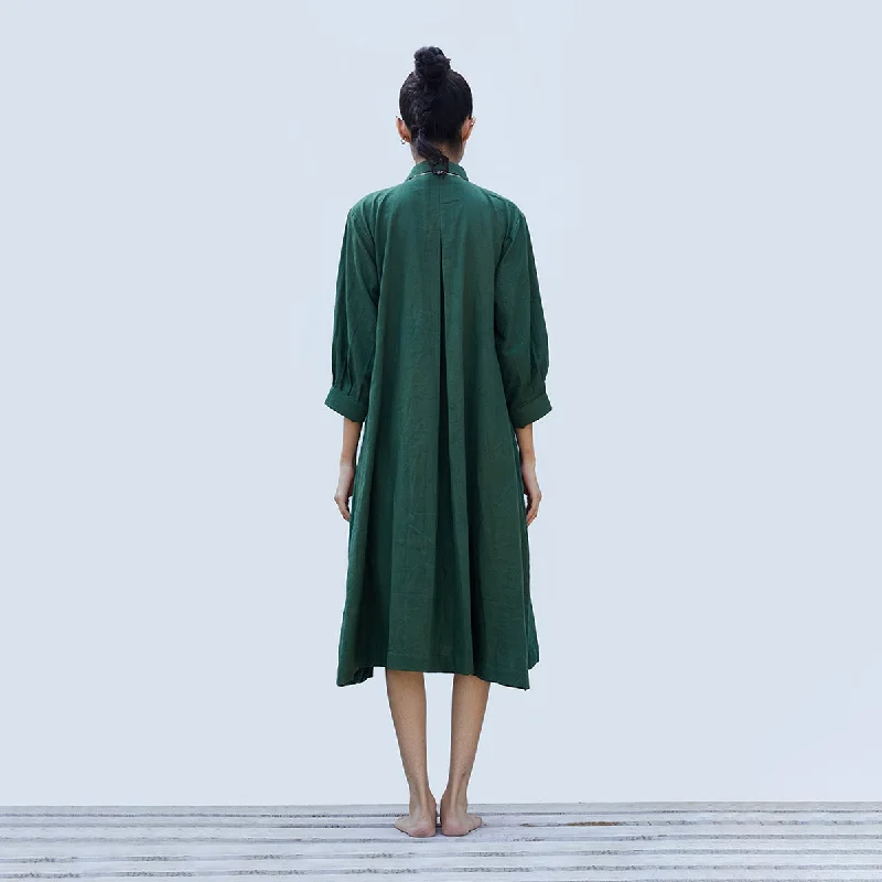 Handwoven Cotton Shirt Dress for Women | Basil Green