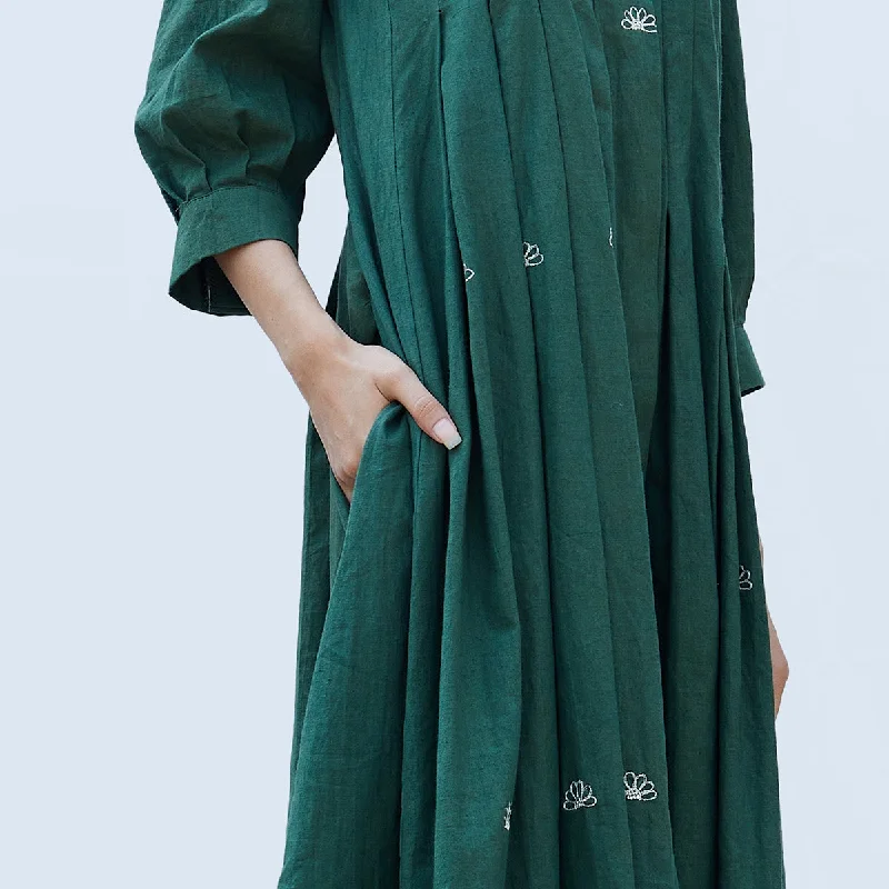 Handwoven Cotton Shirt Dress for Women | Basil Green