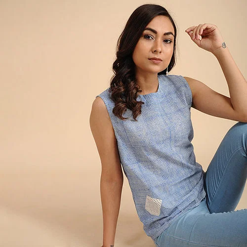 Cotton Sleeveless Top | Handblock Printed | Indigo