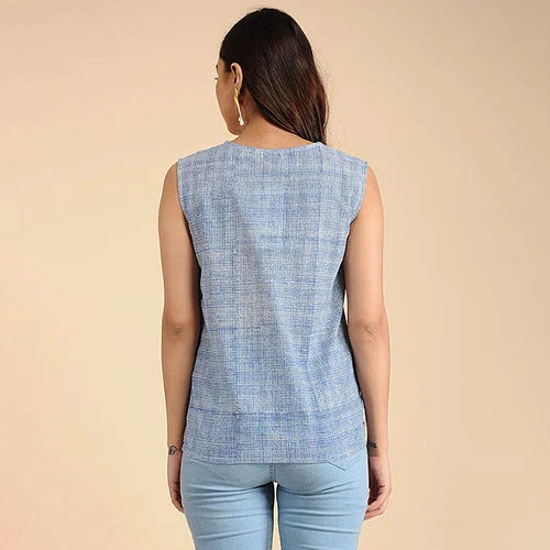 Cotton Sleeveless Top | Handblock Printed | Indigo