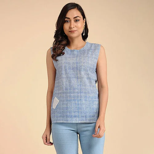 Cotton Sleeveless Top | Handblock Printed | Indigo