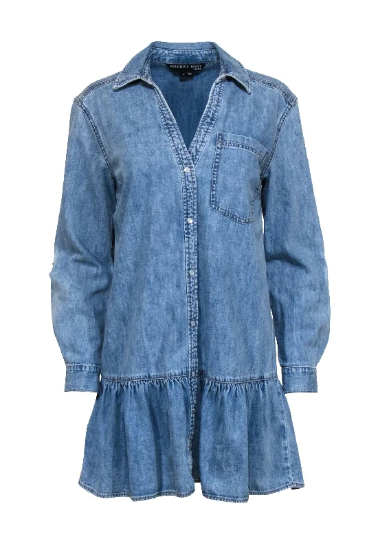 Veronica Beard - Chambray ""Parkton"" Flounced Shirt Dress Sz 8