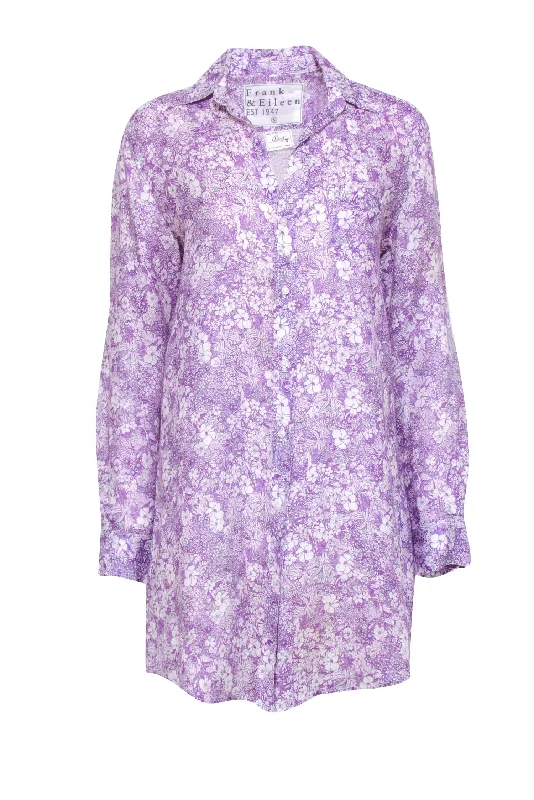 Frank & Eileen - Purple & White Floral Print Shirt Dress Sz S