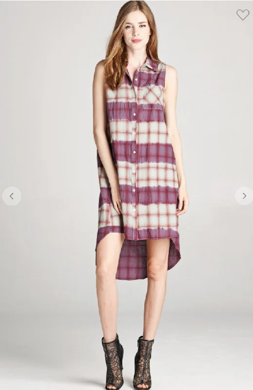 Sleeveless Plaid Button-Up Shirtdress