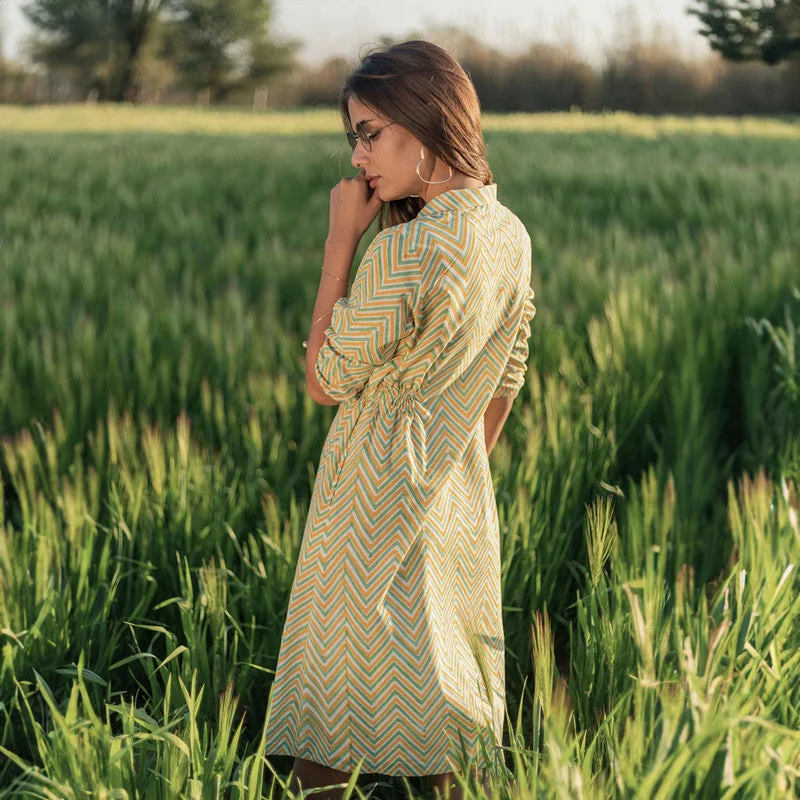 Cotton Shirt Dress for Women | Handblock Printed | Yellow