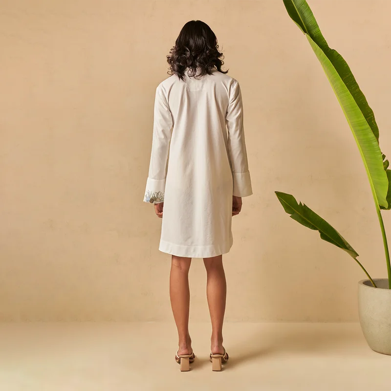 Organic Cotton Satin Shirt Dress | Embroidered | White