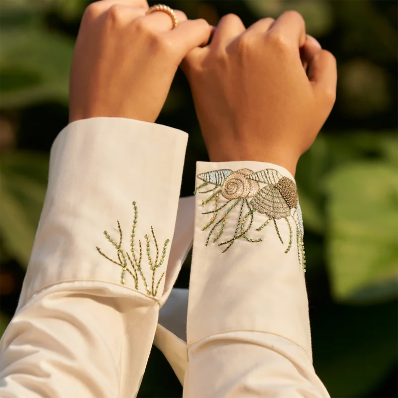 Organic Cotton Satin Shirt Dress | Embroidered | White