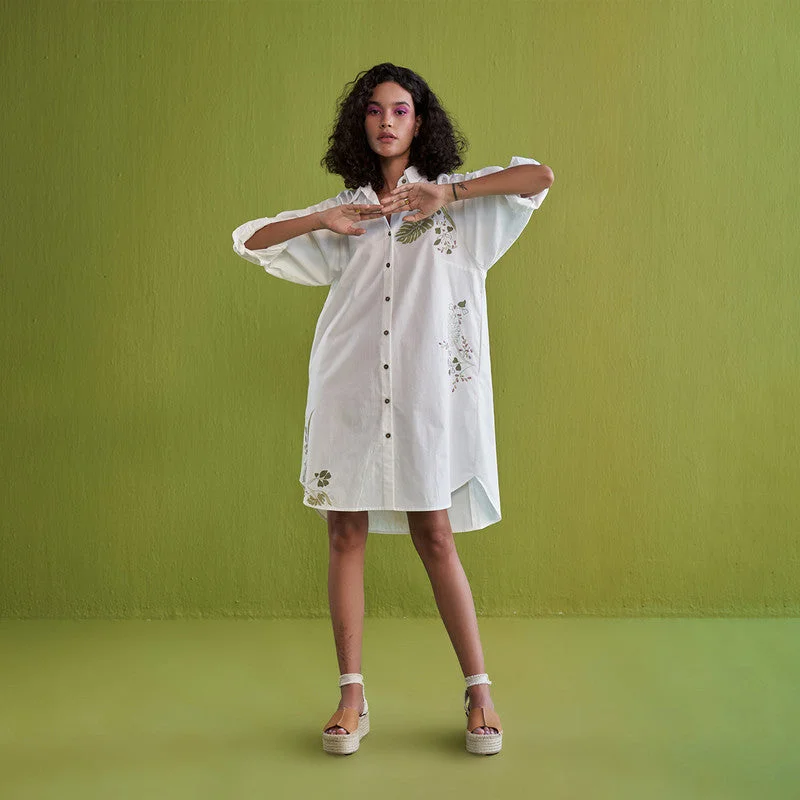 Shirt Dress for Women | Organic Cotton Poplin | Embroidered | White