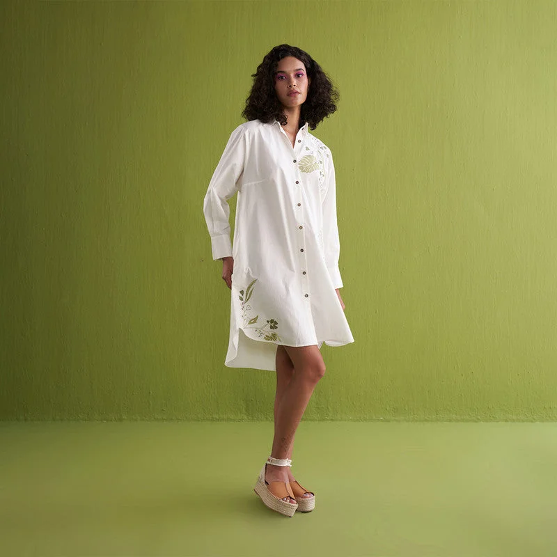 Shirt Dress for Women | Organic Cotton Poplin | Embroidered | White