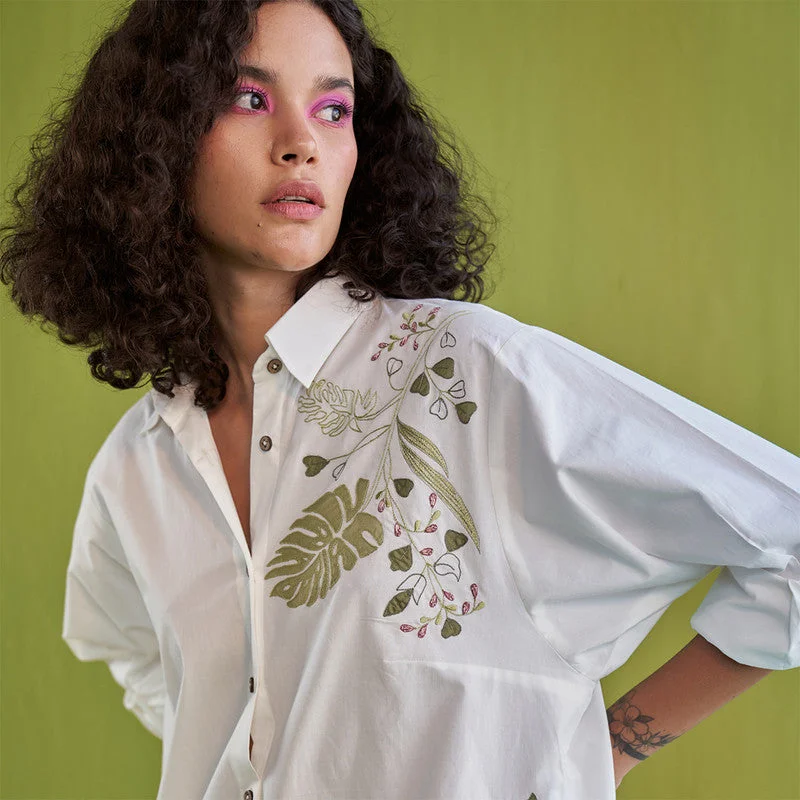 Shirt Dress for Women | Organic Cotton Poplin | Embroidered | White