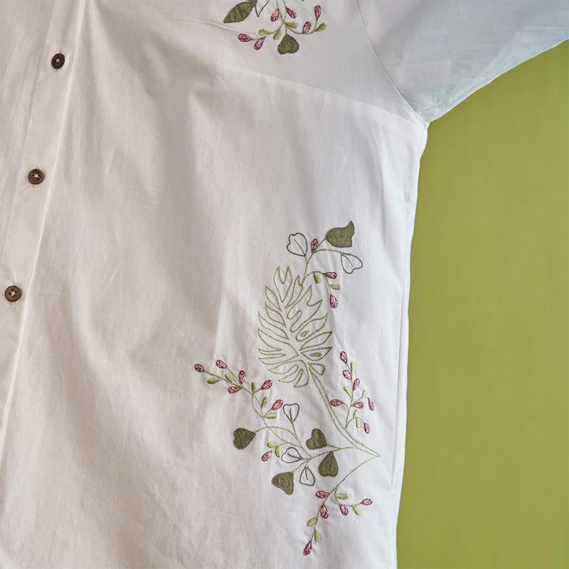 Shirt Dress for Women | Organic Cotton Poplin | Embroidered | White