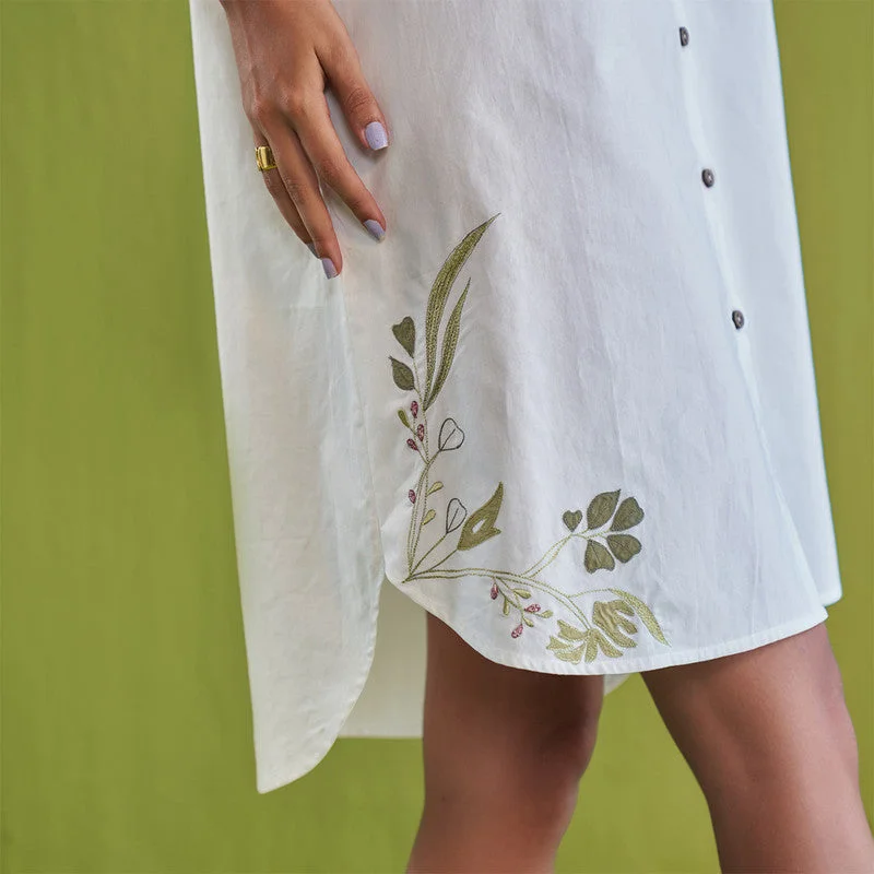 Shirt Dress for Women | Organic Cotton Poplin | Embroidered | White