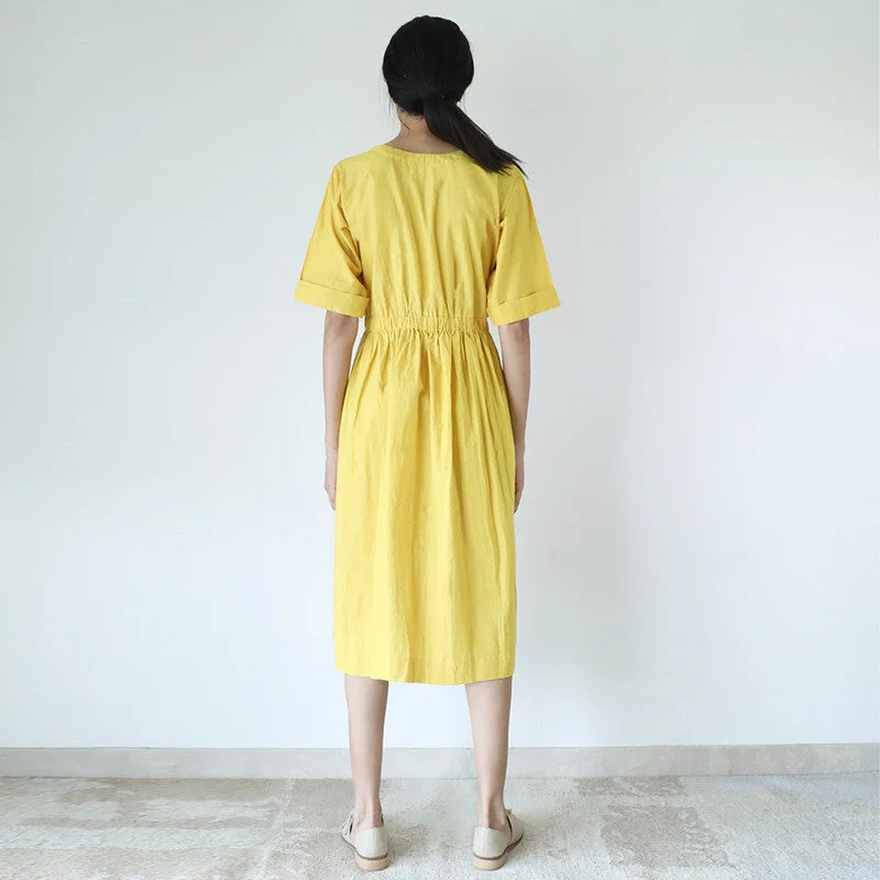 Dresses For Women | Cotton Poplin | Round Neck | Yellow