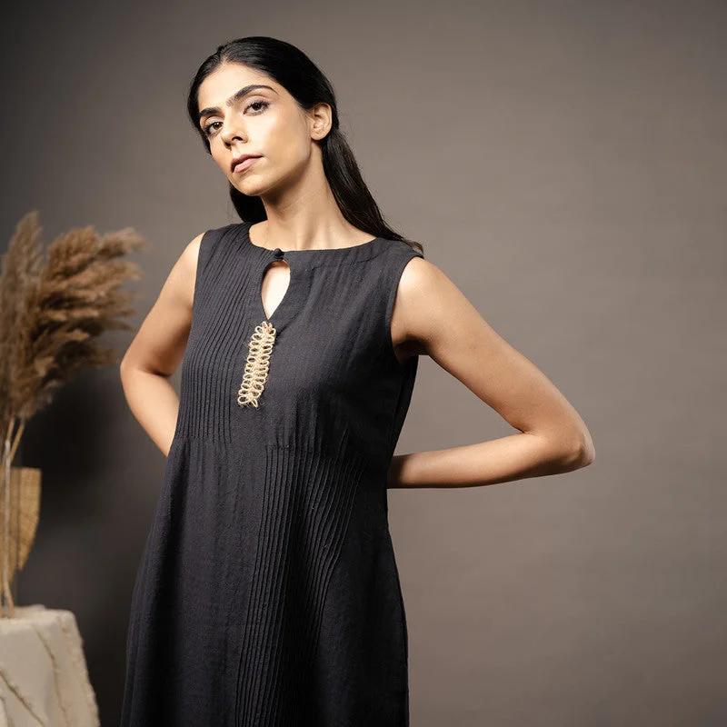 Cotton Black Dress for Women | Pin-Tucks