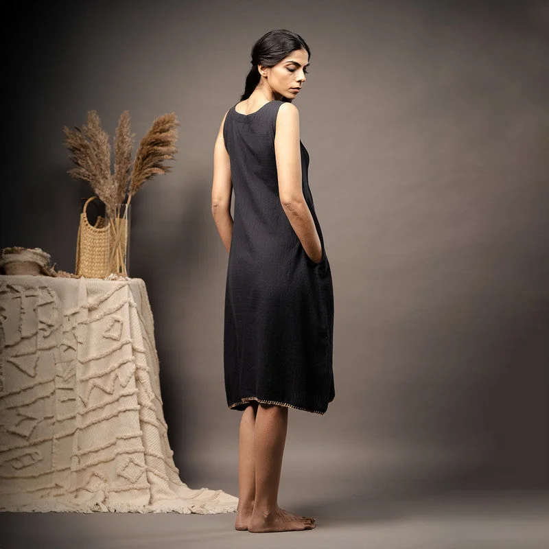 Cotton Black Dress for Women | Pin-Tucks