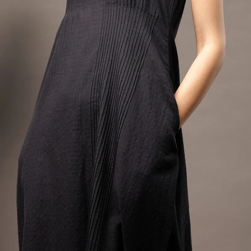 Cotton Black Dress for Women | Pin-Tucks