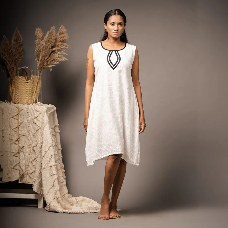 Cotton White Knee Length Dress