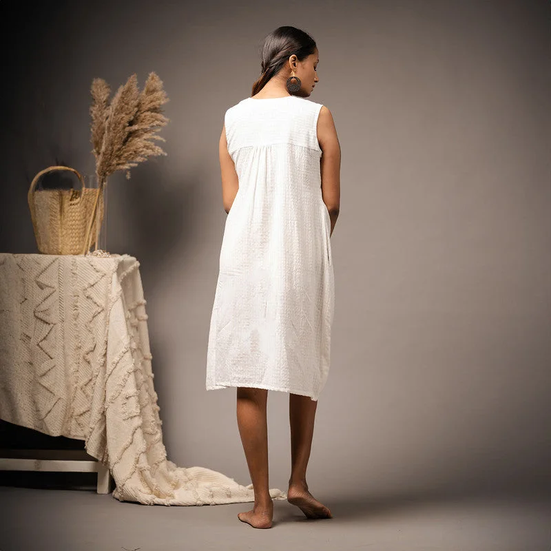 Cotton White Knee Length Dress