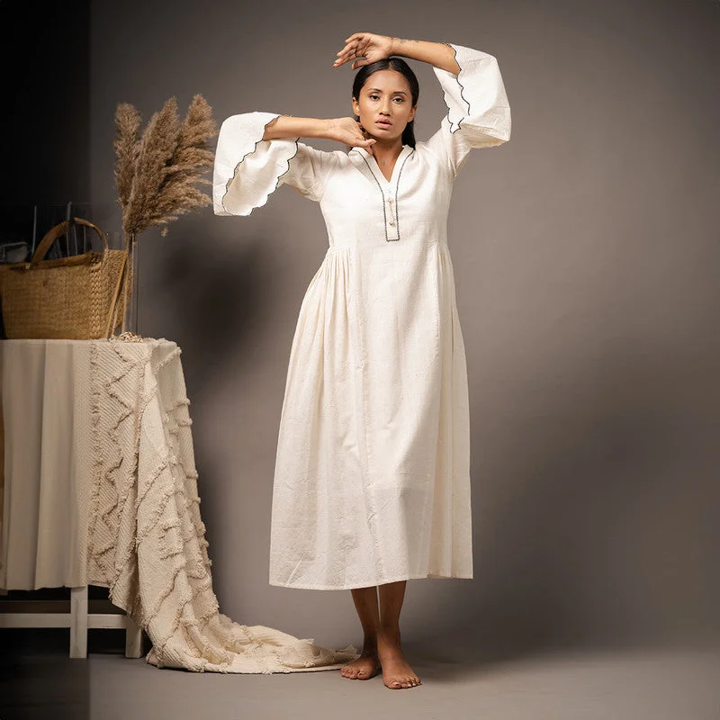 Organic Cotton Dress for Women | Mid Calf Length | Ivory