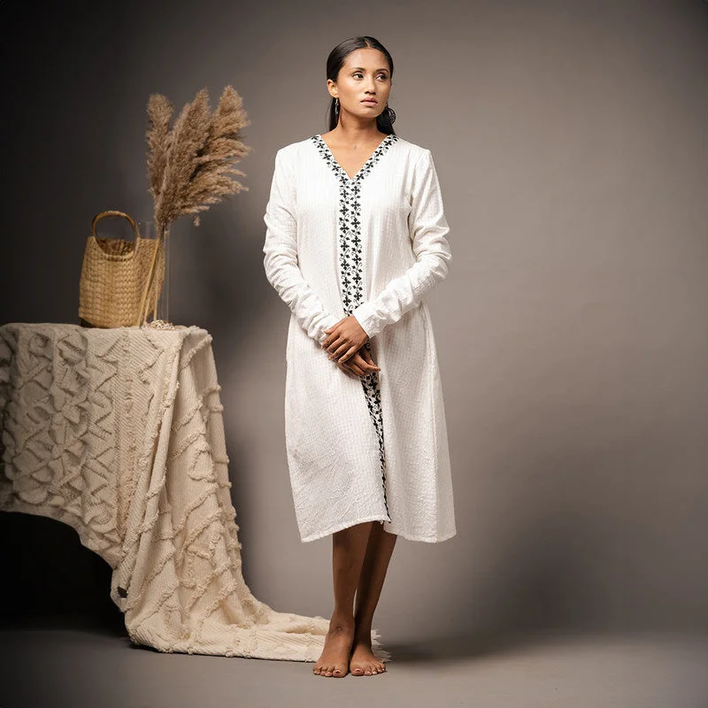 White Cotton Dress for Women | Hand Embroidered