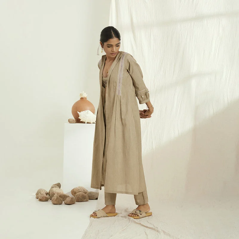 Linen Long Jacket | Flared Jacket | Beige