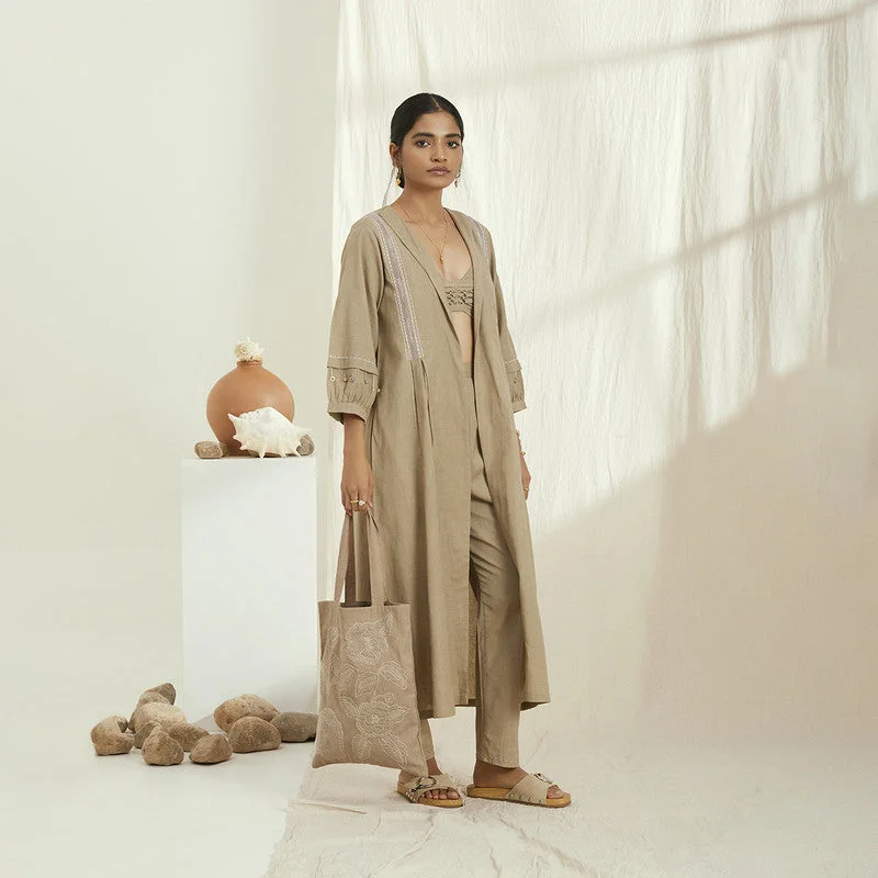 Linen Long Jacket | Flared Jacket | Beige