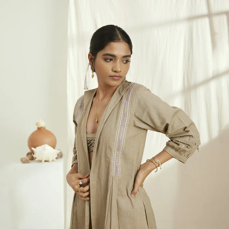 Linen Long Jacket | Flared Jacket | Beige