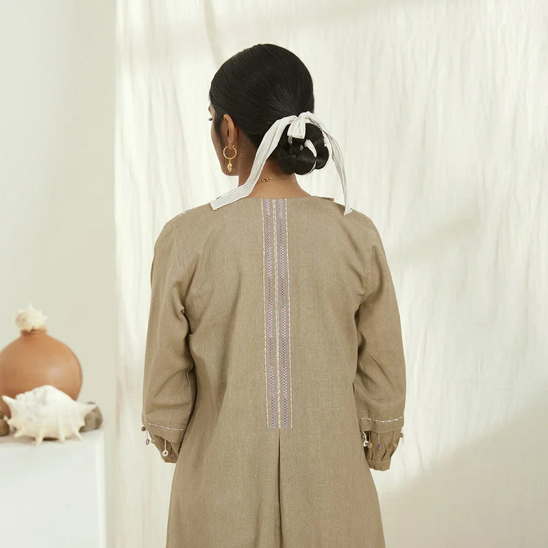 Linen Long Jacket | Flared Jacket | Beige